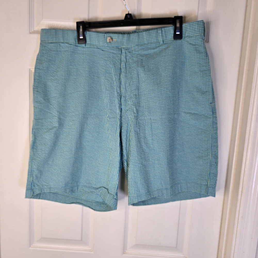 Peter Millar Turquoise Aqua‎ Gingham Men's Shorts 38